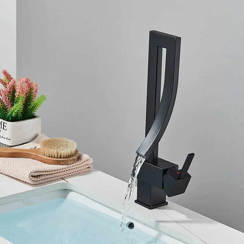 Shiny Gold Bathroom Basin Faucet Cold Hot Rotation Mixer Crane Tap Black Nickel Chrome Brass Waterfall Sink Mixers