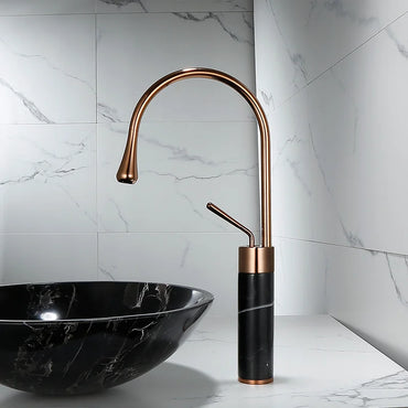 Bathroom Faucet Rose Gold Basin Faucet  Brass and Marble Sink Mixer Tap Hot and Cold Sink Faucet  Bathroom Lavotory Faucet