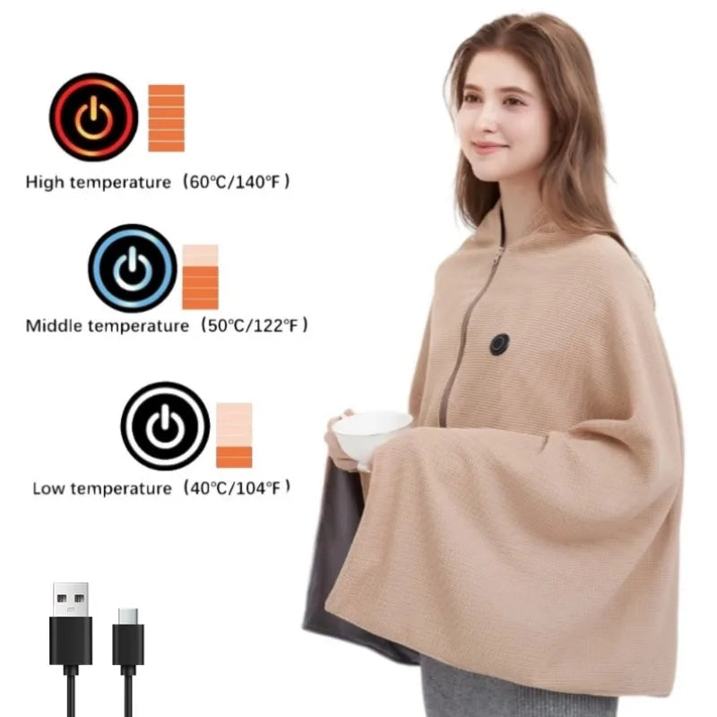 Office USB Electric Heated Blanket Wearable Heated Throw Blanket Adjustable 3 Levels Temperature Machine Washable Warmer Blanket