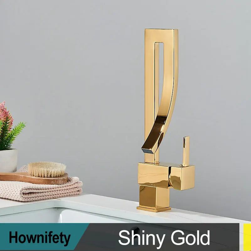 Shiny Gold Bathroom Basin Faucet Cold Hot Rotation Mixer Crane Tap Black Nickel Chrome Brass Waterfall Sink Mixers