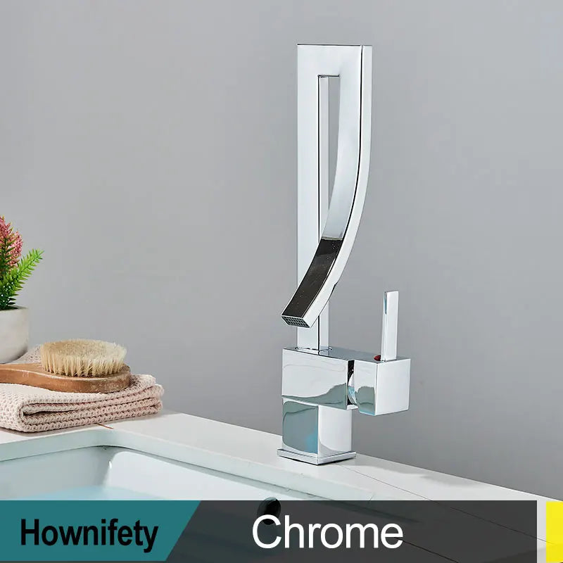 Shiny Gold Bathroom Basin Faucet Cold Hot Rotation Mixer Crane Tap Black Nickel Chrome Brass Waterfall Sink Mixers