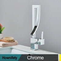 Shiny Gold Bathroom Basin Faucet Cold Hot Rotation Mixer Crane Tap Black Nickel Chrome Brass Waterfall Sink Mixers
