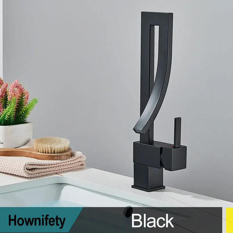 Shiny Gold Bathroom Basin Faucet Cold Hot Rotation Mixer Crane Tap Black Nickel Chrome Brass Waterfall Sink Mixers