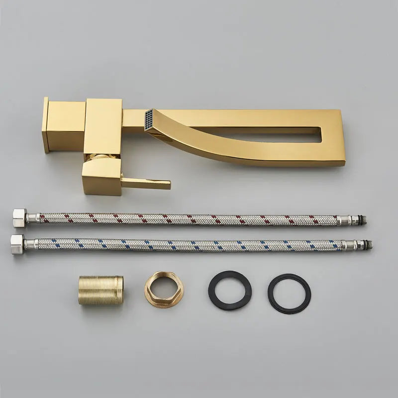 Shiny Gold Bathroom Basin Faucet Cold Hot Rotation Mixer Crane Tap Black Nickel Chrome Brass Waterfall Sink Mixers